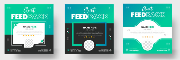 Wall Mural - Customer feedback testimonial social media post web banner template. client testimonials social media post banner design template with green color