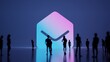 © Destrosvet - 3d rendering people in front of symbol of envelope open on background