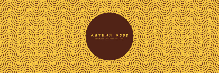 Wall Mural - Seamless asian background pattern. Autumn oriental premium design. Yellow waves, abstract geometric wavy lines and curvy waves. Traditional japanese vintage ornament.