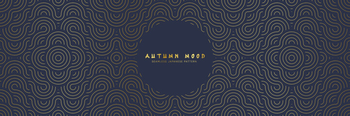 Wall Mural - Seamless asian background pattern. Autumn oriental premium design. Blue and golden abstract geometric wavy lines and curvy waves. Traditional japanese vintage ornament.