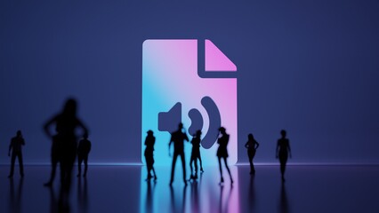 Sticker - 3d rendering people in front of symbol of file audio on background