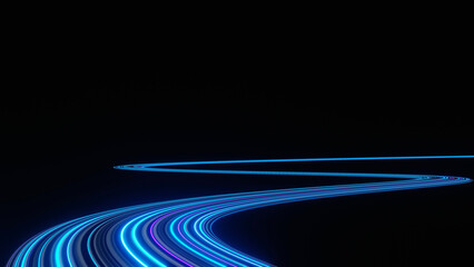 3d render of flash neon and light glowing on dark scene. speed light moving lines.