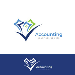 Financial accounting logo, with check mark for financial accounting stock chart analysis. In modern template vector illustration concept style.