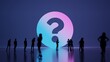 3d rendering people in front of symbol of question circle on background