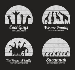 Sticker - Giraffe herd. Animal family silhouette. Retro vintage t-shirt design