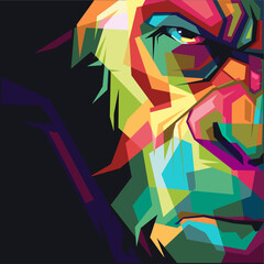 vector illustration of pop art king kong, angry face, made in wpap art style,