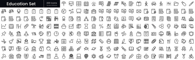 Set of outline Education icons. Editable stroke thin line icons bundle. Vector illustration