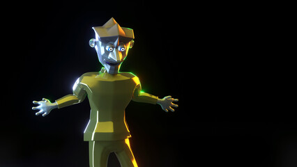 golden green robot, goblin robot 3d render.