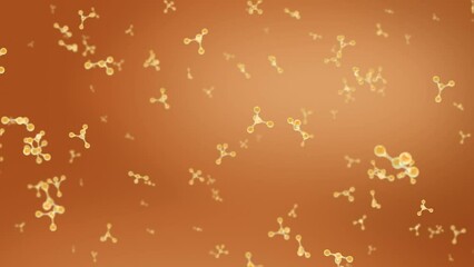 Seamless loop video of molecule model. Gold DNA structure research. Science or medical background with molecules and atoms. Concept: microbiology, molecule, pharmaceutical. Cells stock footage 4k UHD 