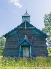 Canvas Print - Rubeniski blue Old Believers Church in sunny summer day, Latvia.