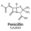 chemical structure of Penicillin (C16H18N2O4S)