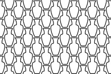 Seamless Pattern Completely Filled With Outlines Of Vases. Elements Are Evenly Spaced. Vector Illustration On White Background