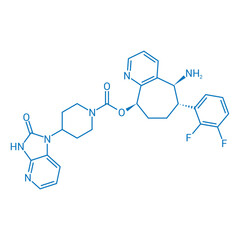 Poster - chemical structure of Rimegepant (C28H28F2N6O3)