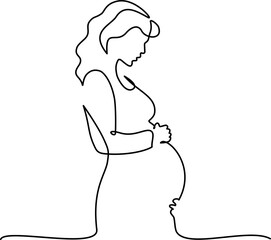 Wall Mural - Pregnant woman International mothers day. Continuous one line