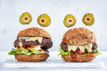 Wall Mural - Halloween burger in shape of scary monster