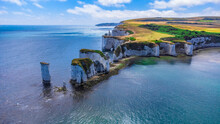 Old Harry Rocks Are Three Chalk Formations, Including A Stack And A Stump, Located At Handfast Point, On The Isle Of Purbeck In Dorset, Southern England. They Mark The Most Eastern Point Of The Jurass