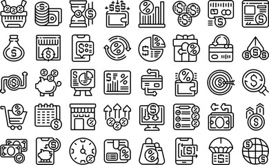 Wall Mural - Cashback service icons set outline vector. Cash money. Coin earn
