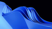 Blue Wavy Abstraction Shape On Black Background. 3D Rendered Illustration Of Trendy Modern Image In Windows 11 Style