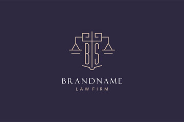 Wall Mural - Initial letter BS logo with scale of justice logo design, luxury legal logo geometric style