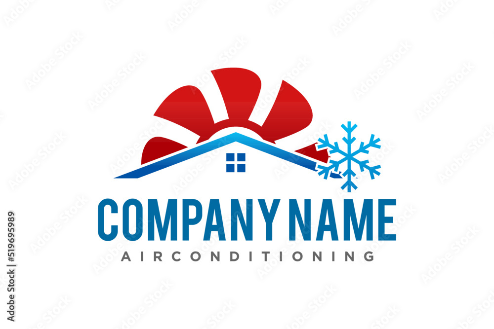Window Split Ac Logo Air conditioning Cooling and heating house logo design blower fan and ...