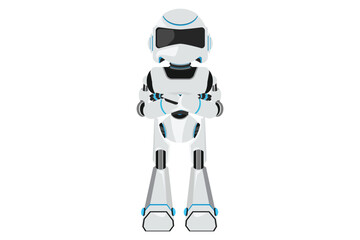 Wall Mural - Business design drawing robot with keeping arms crossed. Robot standing with folded arms pose. Future technology. Artificial intelligence and machine learning. Flat cartoon style vector illustration