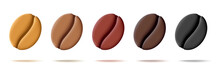 Set Of 3d Coffee Beans Icons With Different Roasting Level