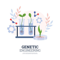 Genetically engineering and biotechnology banner flat vector illustration.