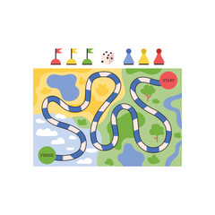 Board table game with chips and route field, flat vector illustration isolated.