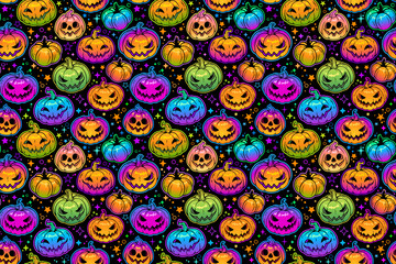 seamless pattern of cartoon halloween pumpkins