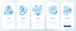 Parts of supply chain management blue onboarding mobile app screen. Walkthrough 5 steps editable graphic instructions with linear concepts. UI, UX, GUI template. Myriad Pro-Bold, Regular fonts used