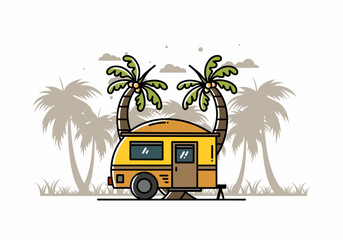 Wall Mural - teardrop camper and coconut tree illustration design