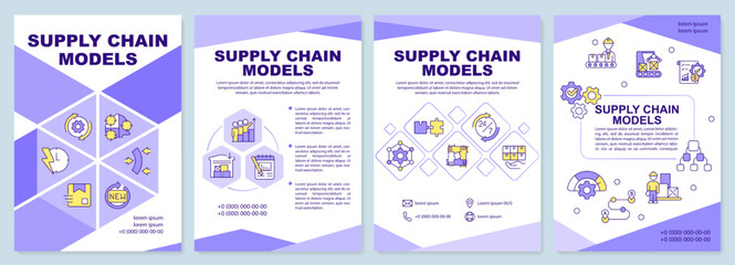 Wall Mural - supply chain models purple brochure template. leaflet design with linear icons. editable 4 vector la