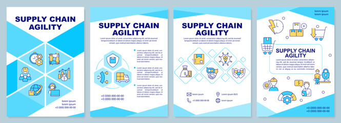 Supply chain agility blue brochure template. Leaflet design with linear icons. Editable 4 vector layouts for presentation, annual reports. Arial-Black, Myriad Pro-Regular fonts used