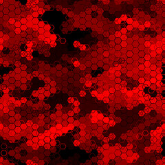 Canvas Print - scarlet ruby pattern of hexagons and squares. scarlet and black halftone colors