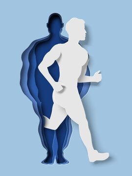 Fototapete - Man running out of fat body paper cut vector