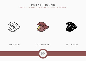 Fototapete - Potato icons set vector illustration with solid icon line style. Vegetable healthy concept. Editable stroke icon on isolated background for web design, user interface, and mobile application