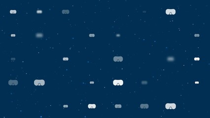 Poster - Template animation of evenly spaced diving goggles symbols of different sizes and opacity. Animation of transparency and size. Seamless looped 4k animation on dark blue background with stars