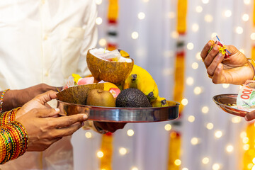 South Indian Tamil Hindu wedding ritual items close up