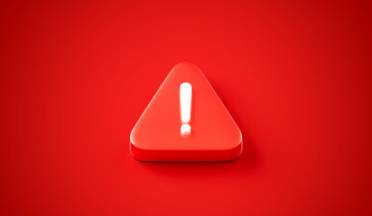 Fototapete - exclamation mark 3d icon on red attention background with message button danger symbol or alert caut