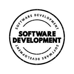 Aufkleber - Software Development - set of computer science activities dedicated to the process of creating, designing and supporting software, text concept stamp