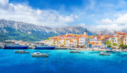 Wall Mural - landscape with baska town, krk island, croatia
