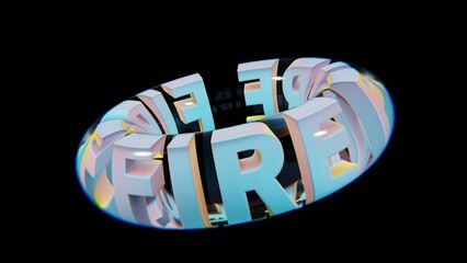 Fototapete - Beautiful Abstract colourful background words FIRE  in a glass on a black background. 3d rendering illustration Background pattern for design.