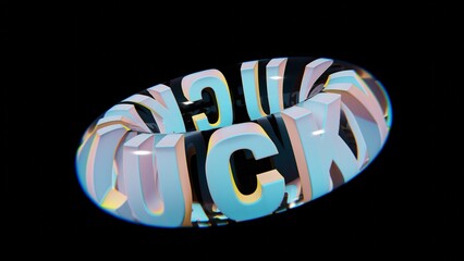 Aufkleber - Beautiful Abstract colourful background words LUCKY  in a glass on a black background. 3d rendering illustration Background pattern for design.