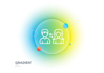 Aufkleber - Teamwork line icon. Gradient blur button with glassmorphism. Users communication. Male and Female profiles sign. Person silhouette symbol. Transparent glass design. Vector