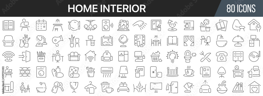 Home interior line icons collection. Big UI icon set in a flat design ...