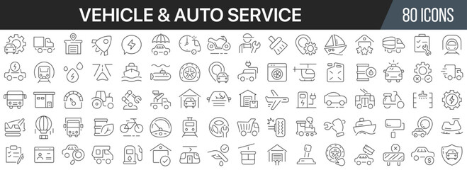 Poster - Vehicle and auto service line icons collection. Big UI icon set in a flat design. Thin outline icons pack. Vector illustration EPS10
