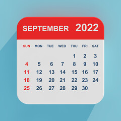 Fototapete - Flat Icon Calendar September 2022. 3d Rendering