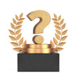 © doomu - Winner Award Cube Gold Laurel Wreath Podium, Stage or Pedestal with Golden Question Mark. 3d Rendering