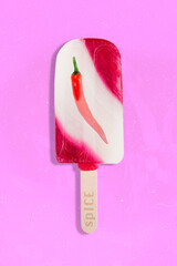 Sticker - Vertical composite collage illustration of ice cream stick chili pepper inside new spice flavor isolated on creative background