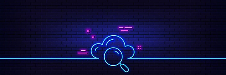 Poster - neon light glow effect. cloud computing search line icon. internet data storage sign. file hosting t